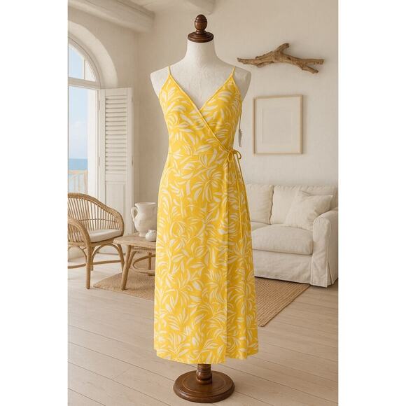 Nine West butter yellow wrap midi dress M adjustable strap resort sundress NWT - Picture 11 of 12